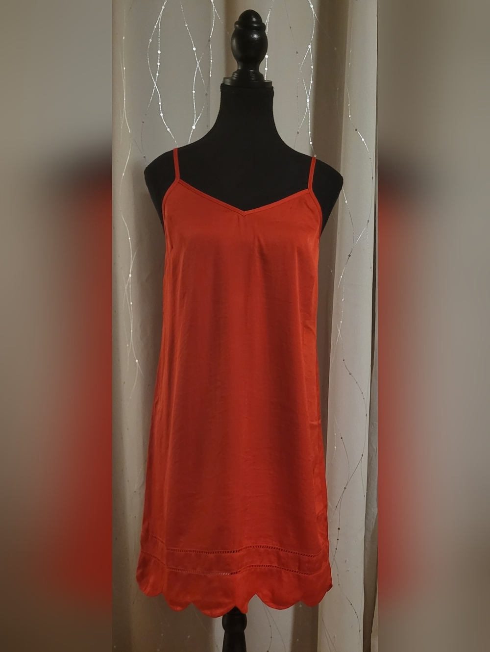 ​Current Air Poppy Red Scalloped Eyelet Hem Mini Slip Dress Size S
